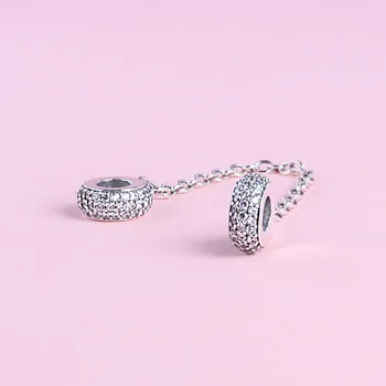 

Free Shipping Real 925 Sterling Silver Pave Inspiration Crystal Safety Chain Fit Pandora Bracelet & Necklace Diy Jewelry