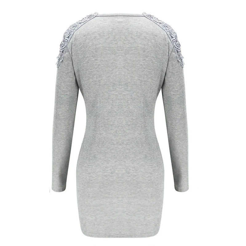 Women Lace Patchwork Dress Slim Sexy V-Neck Rib Mini Dress Elegant Bodycon Long Sleeve Autumn Winter Party Dress
