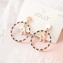 Топ из нержавеющей стали серьги гвоздики для женщин круглый H эмаль буквы серьги свадебные серьги-гвоздики ювелирные изделия oorbellen Z103