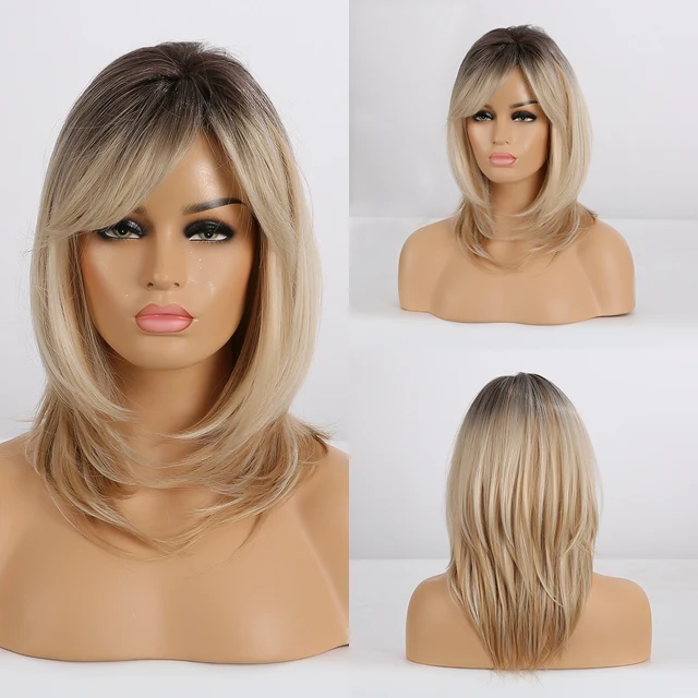 ESIN Synthetic Wig Long Brown Wigs for Women Ombre Layered Hair with Dark Roots yslc242-1
