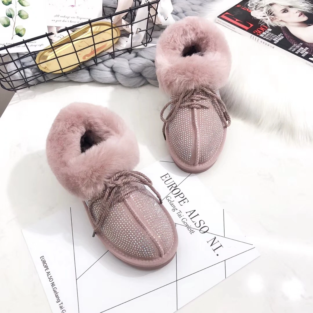 SHUANGGUN/ г., натуральный мех, женские зимние ботинки австралийского бренда со стразами зимние ботинки из натуральной овечьей кожи теплые женские ботильоны