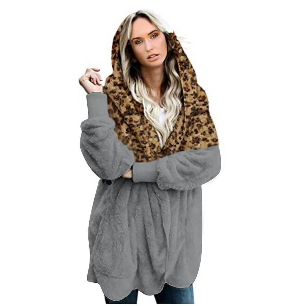Женское пальто 2019Top Женское зимнее пальто плюс размер куртка теплая леопардовая комбинированная верхняя одежда плюшевый карман длинное пальто для женщин Winterjas Dames