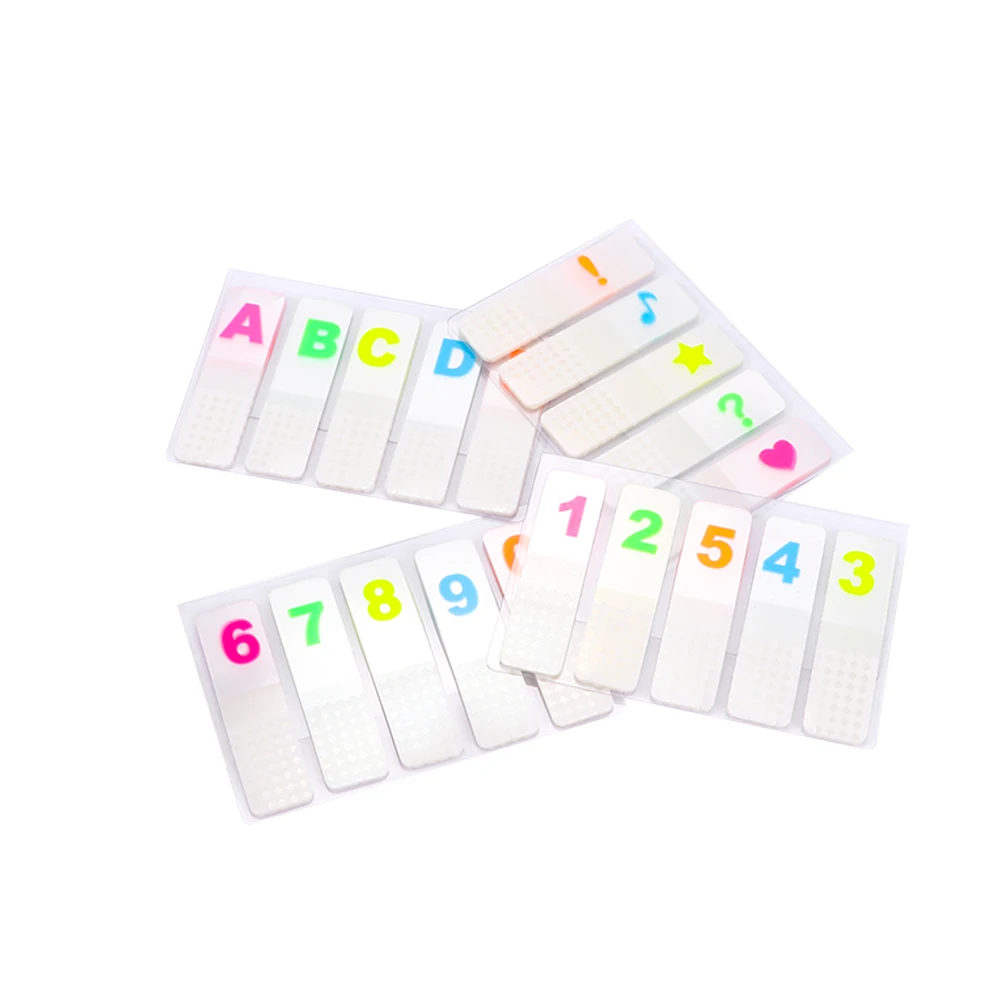 

2Pcs Fluorescence Numbers Alphabet Index Stickers Kawaii Stationery Plastic Memo Pad Sticky Notes Bookmarks for Book Notebook