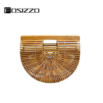 

FOSIZZO Straw Bag For Summer Women Tote Bags Travel Bag Bamboo Summer Holiday Beach Bag Celular Handbag FS5071