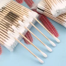200 шт деревянные ватные палочки биоразлагаемые с двойным наконечником деревянные ватные палочки для макияжа THIN889