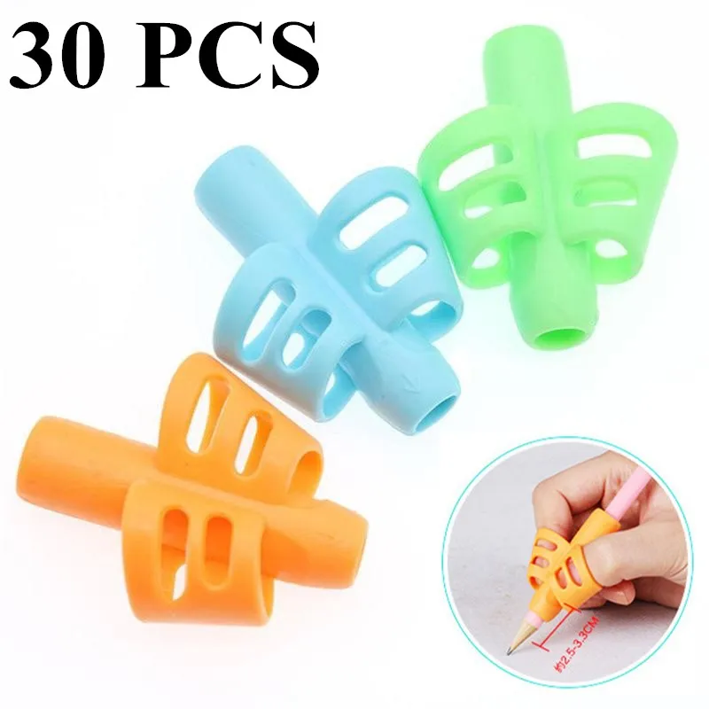 30pcs Children Writing Pencil Pan Holder Kids Learning Practise Silicone Pen Aid Grip Posture Correction Device for Students 12pcs children writing pencil pen holder kids learning practise silicone pen aid grip posture correction device for students