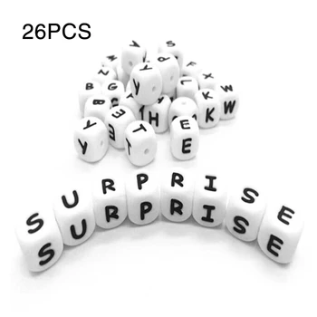 

26 Pcs Letter English Alphabet Chewable Toys Necklace Silicone Chain Cute Shower Teething Beads Baby Teethers Bracelets Molar
