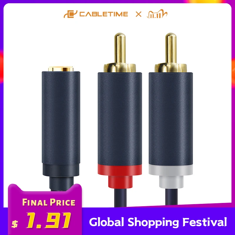 

Cabletime 3.5mm Jack Female To 2RCA Male Cable Aux Cord Stereo Audio Splitter Adapter For VCD Sound System Home Theater C213