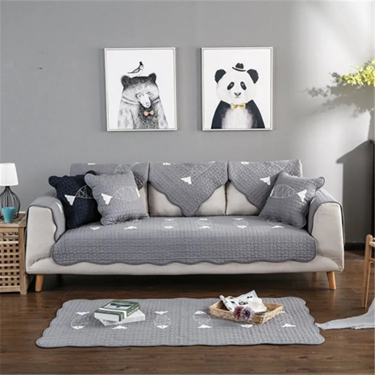 

Comprehensive Washing Embroidery Fish Sofa Mat Twill Fabric Simple Three Sofa Slipcover Covers