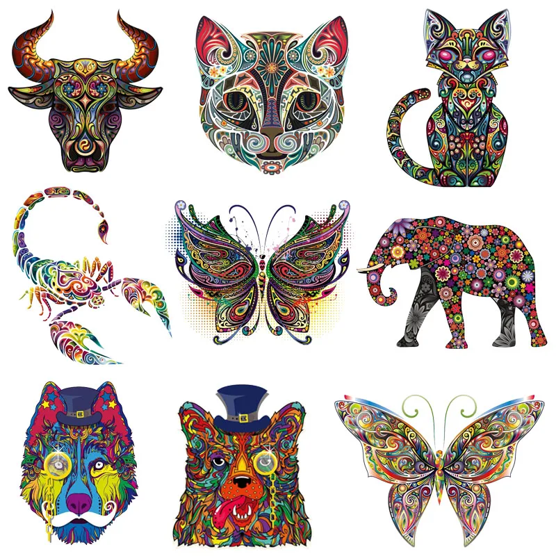 

cool style Iron on transfer Water color Animal Patches DIY Accessory Washable Heat iron on Transfer Badges Clothing Bag Decor