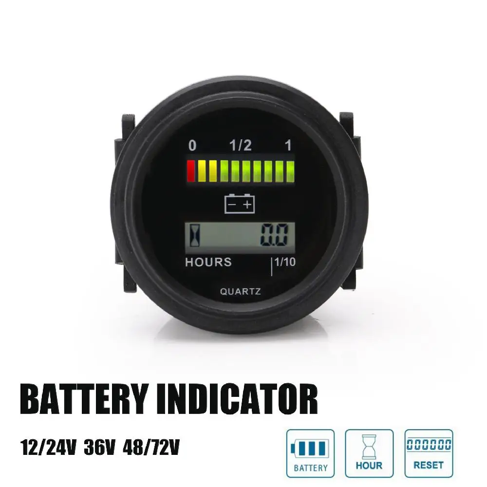 Round LED Hour Meter With Led Battery Indicator Gauge 12V 24V 36V 48V 72V For Car Tractor Sweeper |