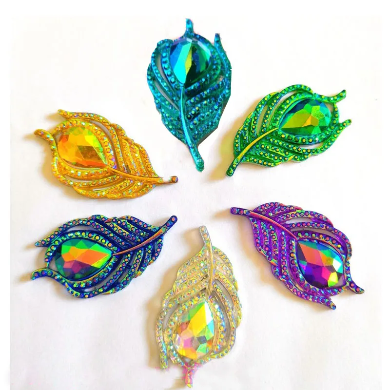 

10PCS 20*38mm AB Resin 3D Peacock Feathers Flatback Rhinestone Wedding DIY Buttons Garment decoration