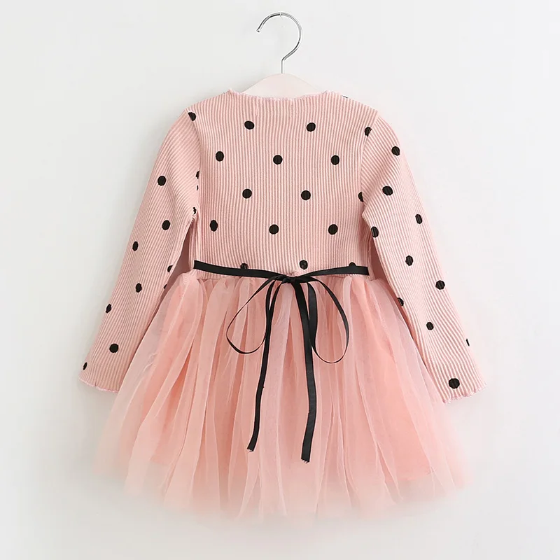 Bear leader/платья для девочек новое весеннее платье для маленьких девочек платье принцессы в полоску с бантом и длинными рукавами для девочек, детская одежда vestidos - Цвет: pink   AZ470