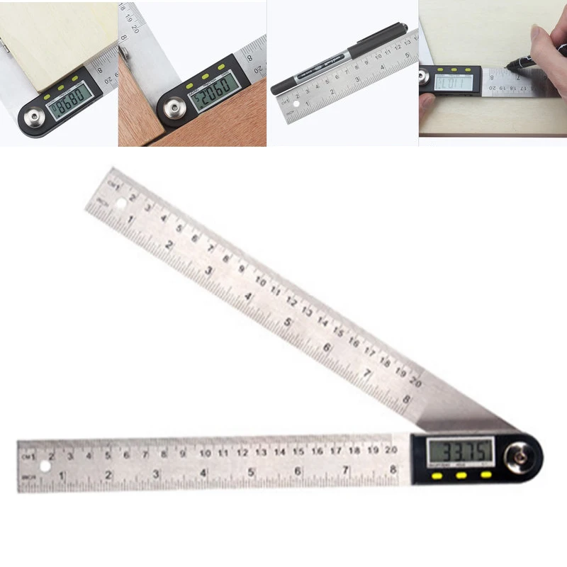 200mm Stainless Digital LCD Protractor Inclinometer Goniometer Level Measuring Tool Electronic Plastic Angle Gauge Angle Ruler