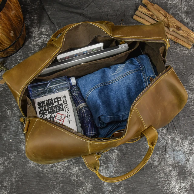 bolsa de viagem masculina Luufan Crazy Horse em couro de vaca
