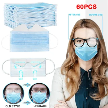 

60Pcs Anti-fog Masks Disposable Face Mouth Cover 3-Ply Disposable Face Fabric Facial Mask Non-woven Breathable Mascarillas#YL5