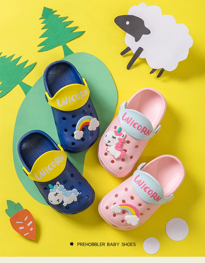 Suihyung Unicorn Kids Cave Shoes Summer Non-slip Boys Girls Two-wears Beach Swimming Slippers Toddler Children Non-slip Sandals