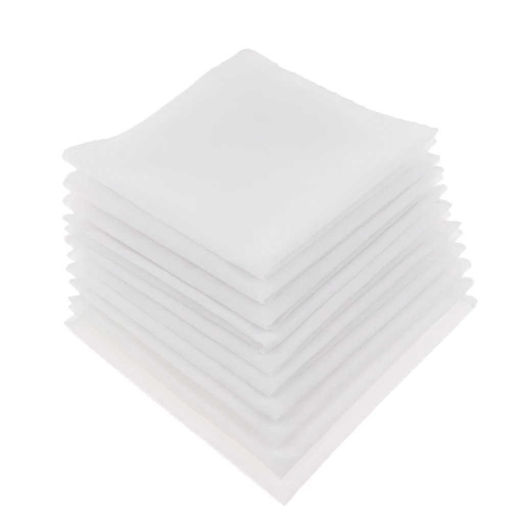 10pcs Pure 100% Cotton White Handkerchiefs Women Men Hanky Hankies Kerchiefs