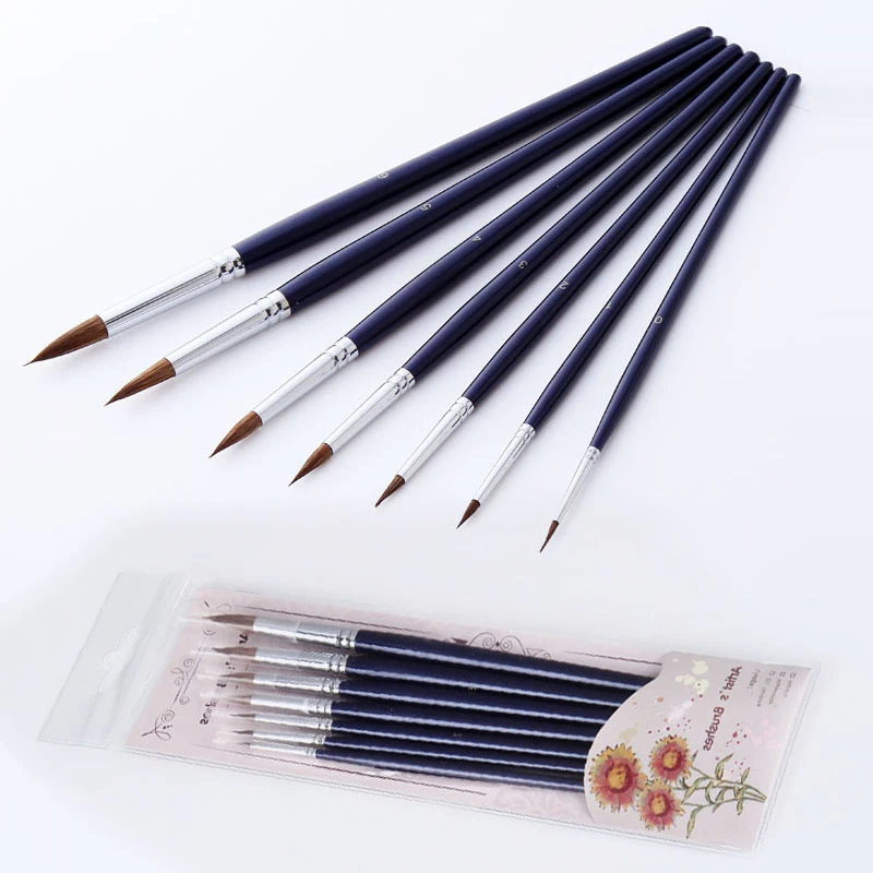 

7Pcs/Set Wolf Hair Watercolor Paint Brushes Blue Pointed Top Artistic Brush Professional Artist Painting Brush Set Art Supplies