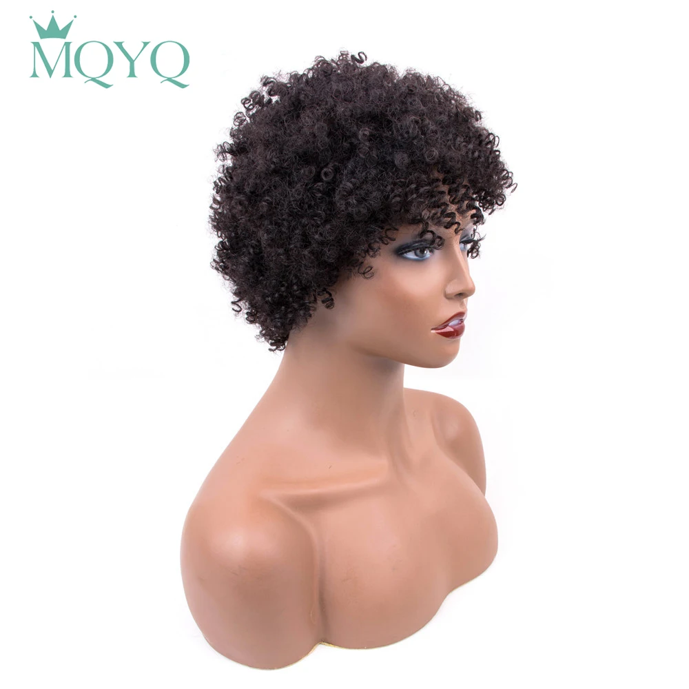 MQYQ короткий боб парики для черных женщин бразильские не Реми волосы афро кудрявые человеческие волосы парик 4 дюйма человеческие волосы