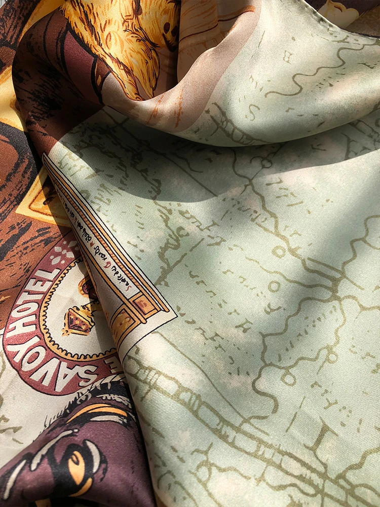 LOUIS VUITTON Silk Scarf World Map Square Brown Green Scarf