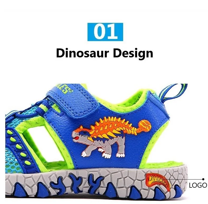 Sandal for girl DINO Dinosaur LED Flashing Summer Sandals 4-8Y Boys Children Cut-Outs Closed Toe Fashion Little Kids Beach Spots Shoes Anti-Slip girls leather shoes