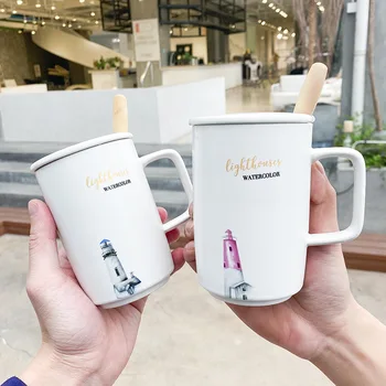 

Kitchen Supplies Eco Friendly Mug with Lid Spoon Included Stainless Steel Tea Cup Coffee Mugs Creative Glass Mug Cute Ceramic