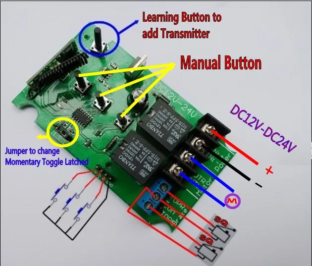 DC 12V 24V 36V 모터 수동 컨트롤러 모터 원격 제어 스위치, 포워드 리버스 업 다운 스톱 리미트 스위치 60W 커튼