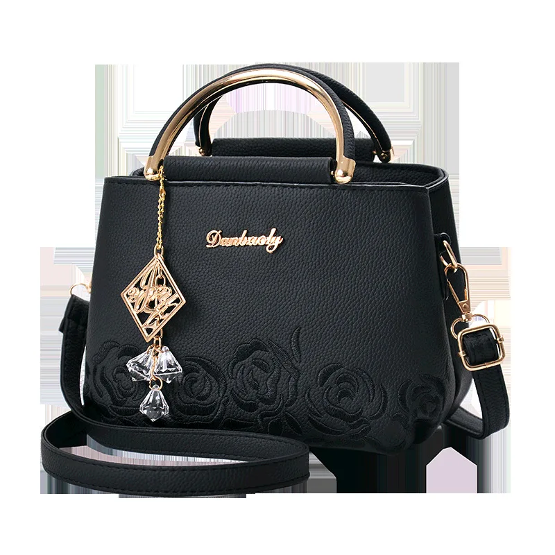 

Women Small Bag Female EmbroideryPU Leather Designer Bag 2019 Fashion New Flower Shoulder Bag Women's Handbag