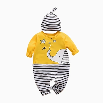 

baby rompers Lovely Cartoon baby boy's girls clothing autumn long sleeve lion hippo baby cotton rompers with hat jumpsuits