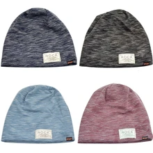 Зимняя шапка для бега, Теплый головной убор, двойная утолщенная шапка, s, акриловый хлопок, полиэстер, однотонный, в полоску 56-60 см, синий, красный, серый