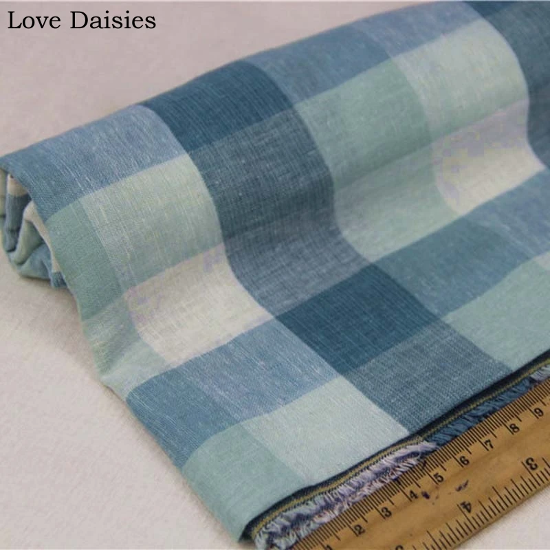 

100% Cotton Yarn Dyed Retro BLUE AQUA Big Lattice Check Thin Fabrics for DIY Summer Apparel Blouse Dress Shirt Handwork Cushion
