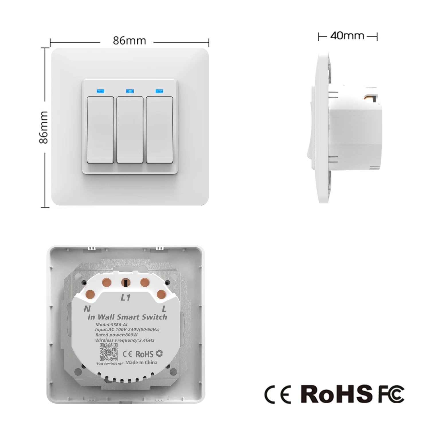 WiFi DE Smart кнопочный переключатель, 3 комплекта, съемный и съемный, приложение Smart Life Tuya, пульт дистанционного управления, работает с Alexa Google Home