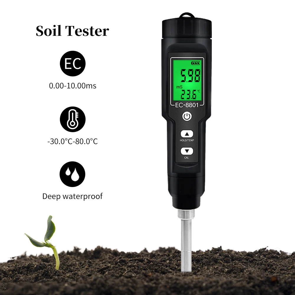 2 In 1 Soil Tester EC Temperature Soil Meter Farm Measurement Backlit Display Removable Electrode Waterproof Test Planting oscilloscope handheld Measurement & Analysis Tools