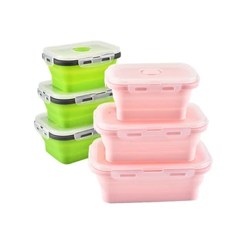 

3pcs Collapsible Eco-Friendly Nontoxic Safe Silicone Folding Lunch Box Kitchen Storage Boxes Accessories