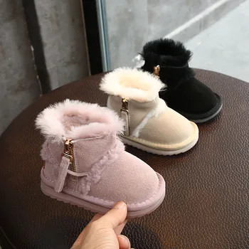 

Winter Children's Genuine Leather Snow Boots Princess Boots Baby Warm Cotton Boots Children's Shoes