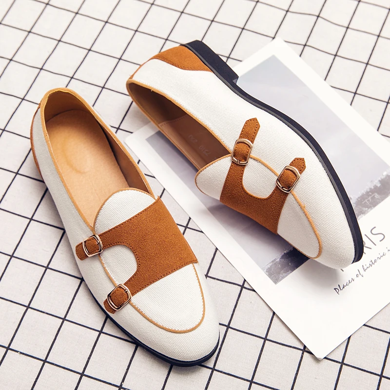 Shoes Moccasins Flats Penny Loafers Slip On Green Men Casual Luxury Brand Canvas White