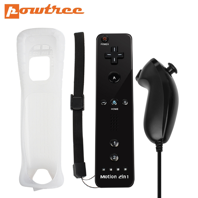 Nintendo Wii Joystick 2 in 1 Wireless Remote Gamepad Controller Set Optional Motion Plus with Nunchuck & Silicone Case