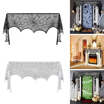 

Halloween Decoration Lace Spider Web Skeleton Skull Tablecloth Black Fireplace Mantel Scarf Event Party Decoration Supplies