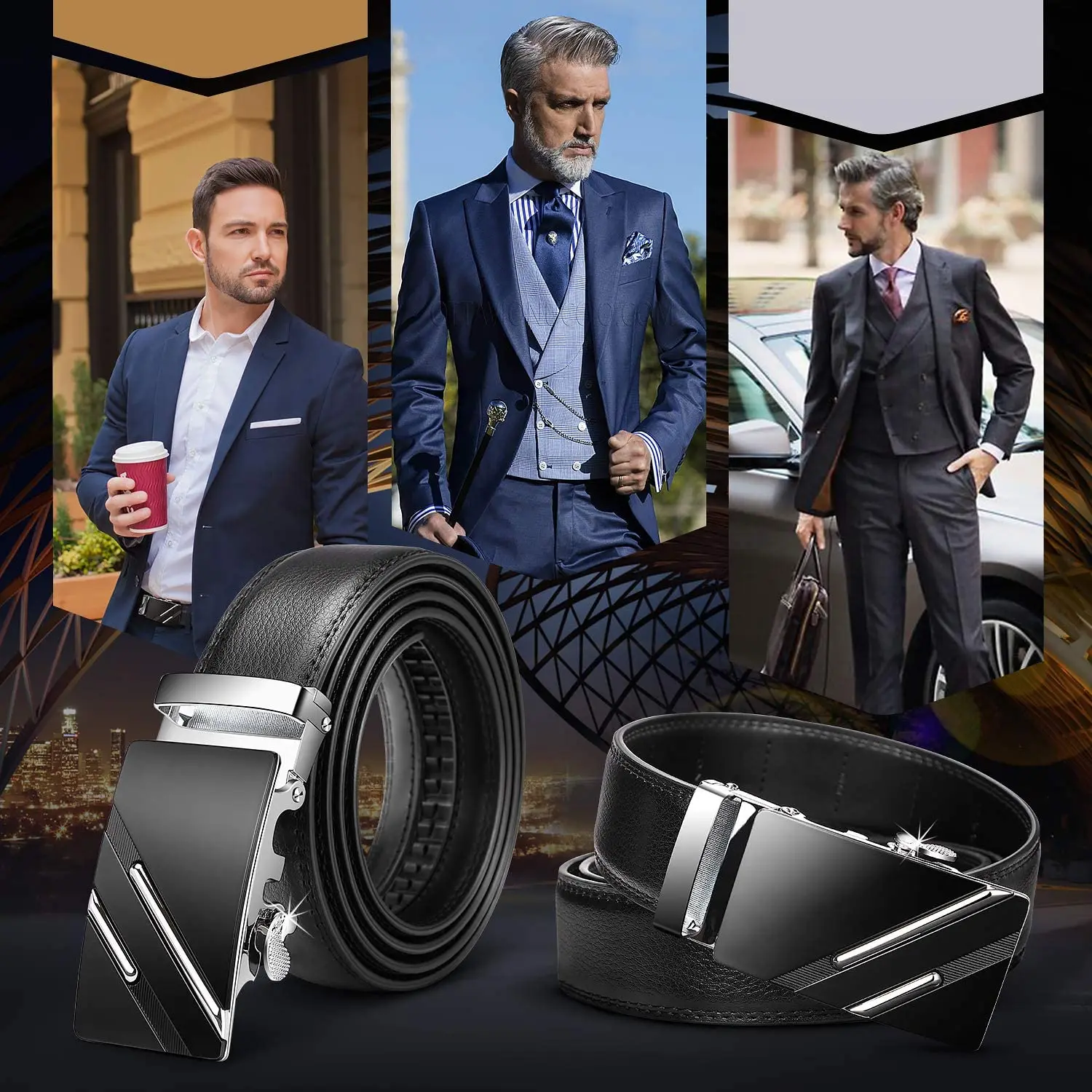 2022 New Genuine Leather Men Belt Black Automatic Ratchet Buckles Male Business Fashion Designer Waistband