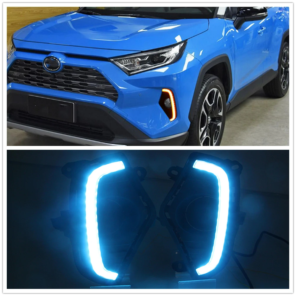 

For Toyota RAV4 2019-2022 LED Daytime Running Light DRL Tricolor Car Front Bumper Air Intake Vent Cover Signal Day Fog Lamp Bulb