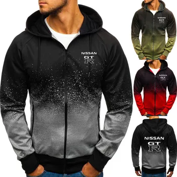 

Nissan-GTR High Quality Sweatshirt Casual Jacket Zipper Gradient Hoodie Unisex Cotton Sweatshirts Cardigan Coat