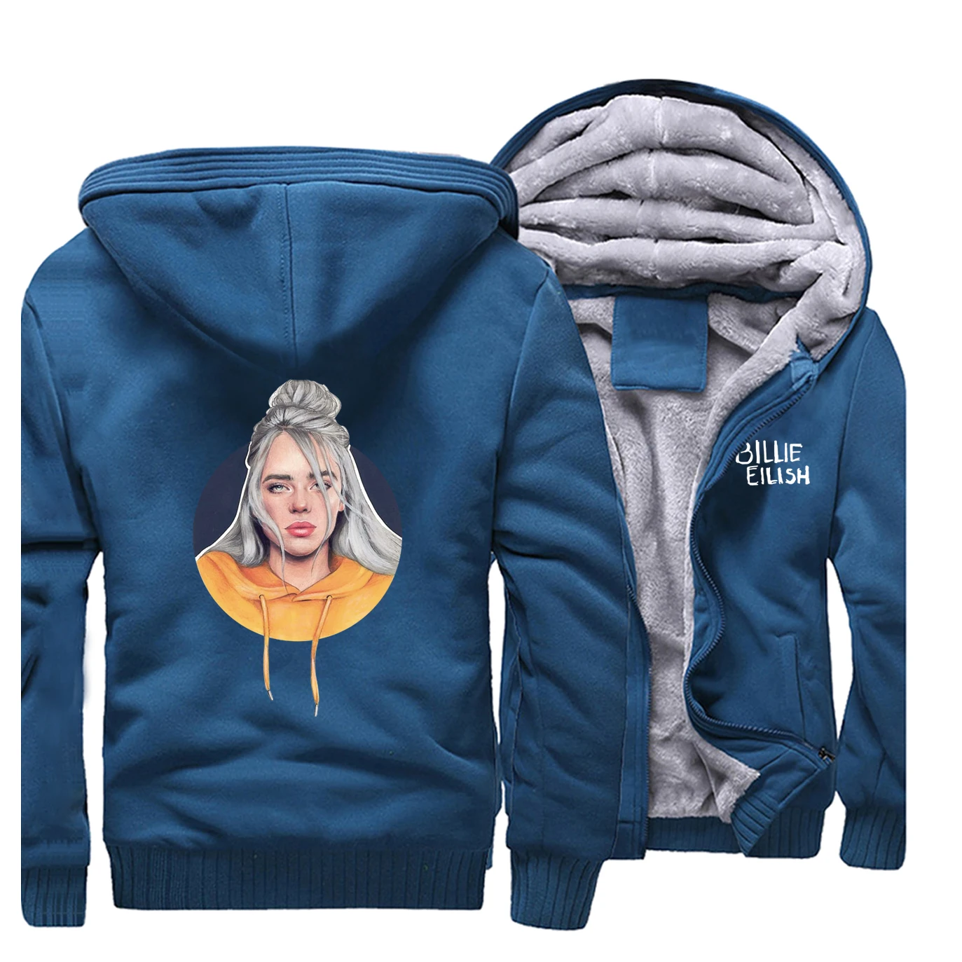 Billie Eilish, забавные,, зимние, мужские толстовки, теплые, мужские, утолщенные, негабаритные, с капюшоном, толстовка, Ретро стиль, пальто, высокое качество, мужская куртка - Цвет: Lake Blue