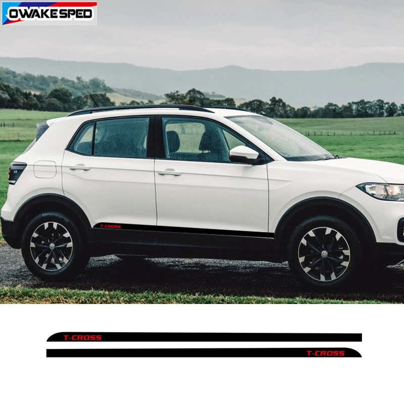 Carbon Fiber Sport Stripes Car Door Side Skirt Sticker For Volkswagen-VW T-cross R line Both Side Auto Body Decor Vinyl Decals (3)