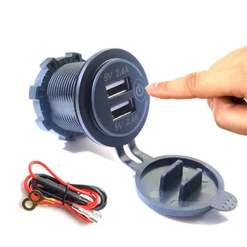 

12V/24V 2.4A Dual USB Charger Socket with Touch ON OFF Switch LED Light Power Outlet for Car Motorcycle Truck Mobile Phone GPS