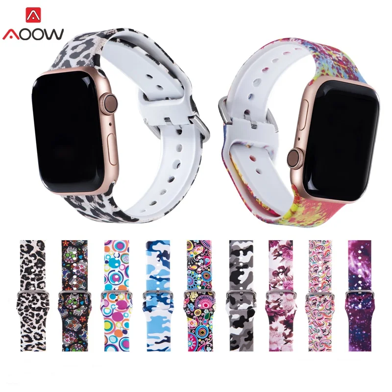 Ремешок силиконовый с цветочным принтом для Apple Watch Band браслет iWatch Series 5 4 3 2 1 38 мм 40