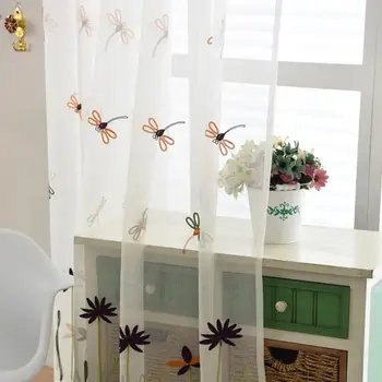 

Dragonfly Embroidered Curtain for Living Room Country Style Screen Rustic Kids Girls Nursery French Window Drapes zh031C