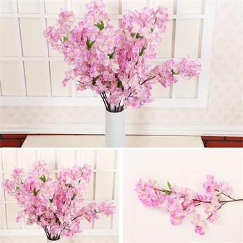 

20Pcs Fake Long Stem Cherry Blossoms 29.13" Length Simulation Sakura Green Leaf for Wedding Home Decorative Artificial Flowers