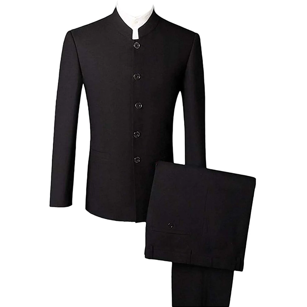

Men's Slim Fit Suit Chineses Style 2 Piece Jacket Pants Sets Single Breasted Gentlman Wedding Party Blazer Ropa Hombre Elegante