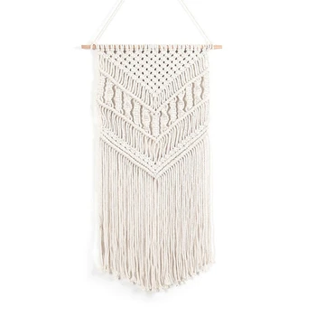

Macrame Woven Wall Hanging Boho Chic Bohemian Room Geometric Tapestry Art Beautiful Apartment Room Decoration 40 x 70cm